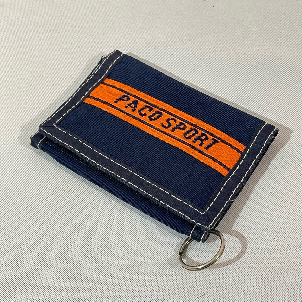 Vintage Y2K Paco Jeans Mens Wallet Trifold Chain Ring Attached Blue Orange